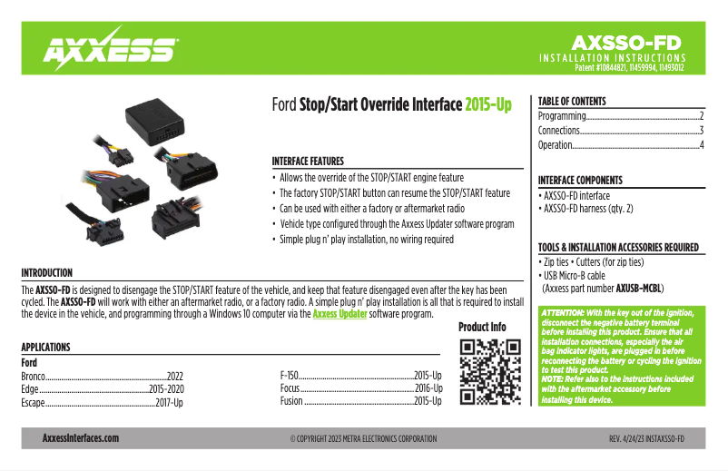 First page image of the manual for AXSSO-FD