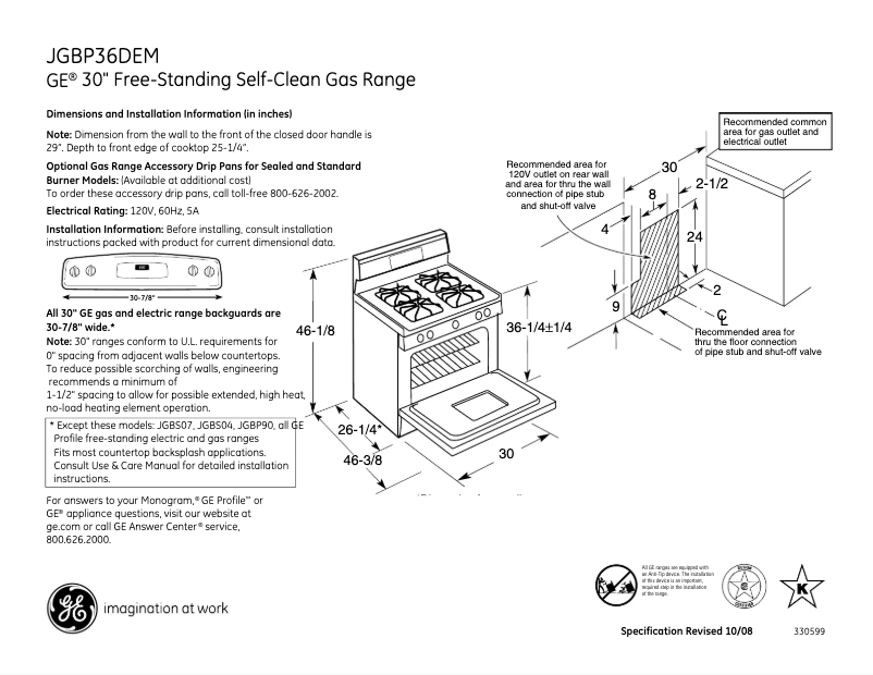 First page image of the manual for JGBP36DEMCC