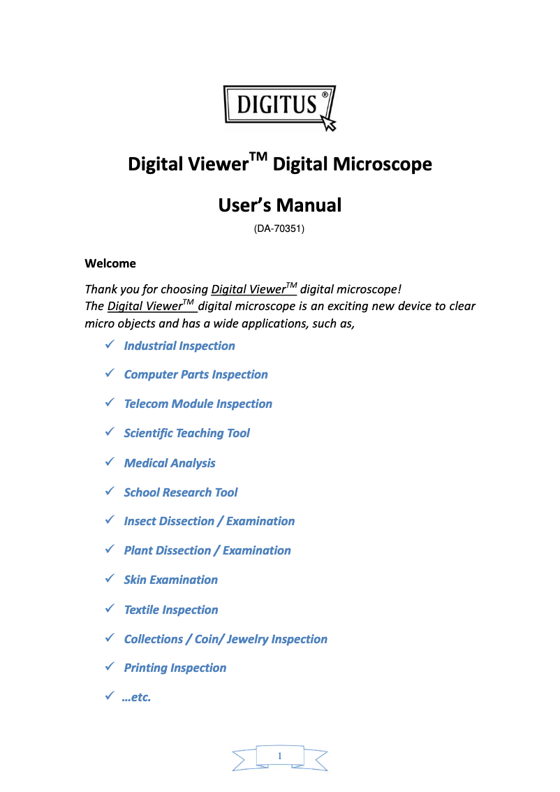 First page image of the manual for DA-70351