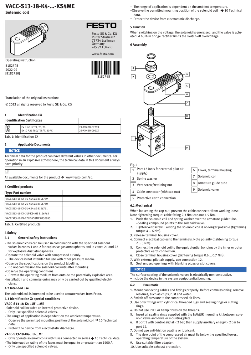 First page image of the manual for VACC-S13-18-K4-1U-KS4ME