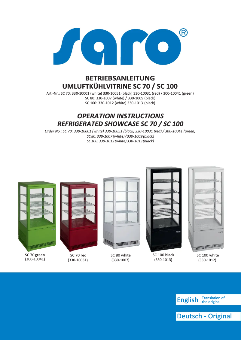 Page 1 of the manual User Manual Saro SC 100