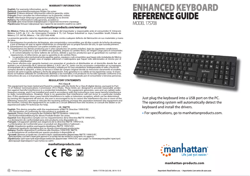 First page image of the manual for Enhanced Keyboard 175708
