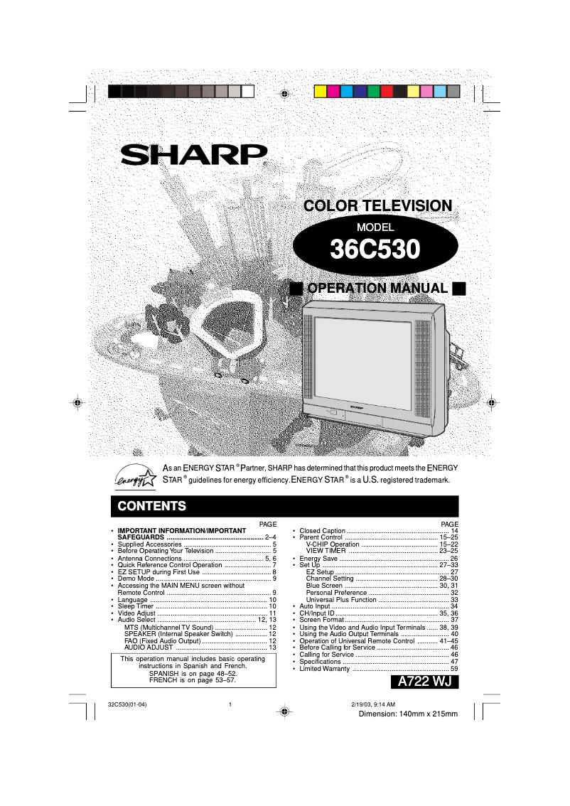 Page 1 of the manual User Manual Sharp 36C530