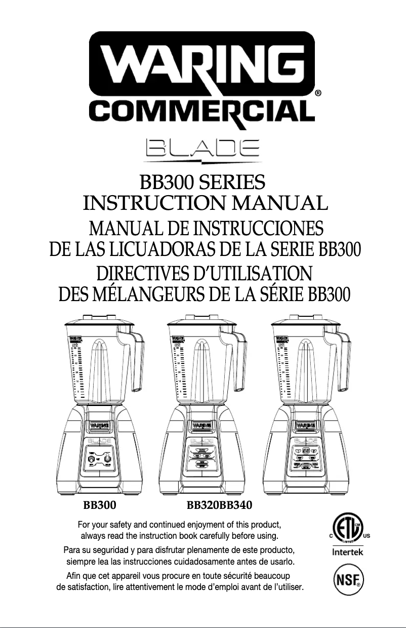 Page 1 of the manual User Manual Waring Commercial Blade Series 1 BB300S