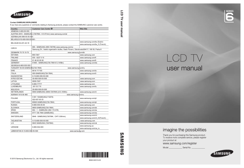 First page image of the manual for LE32C650L1K