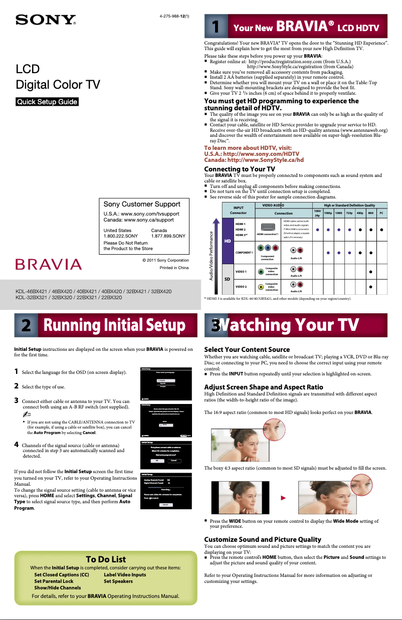 First page image of the manual for Bravia KDL-46BX421