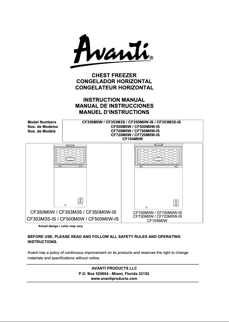 Page 1 of the manual User Manual Avanti CF700M0W-IS