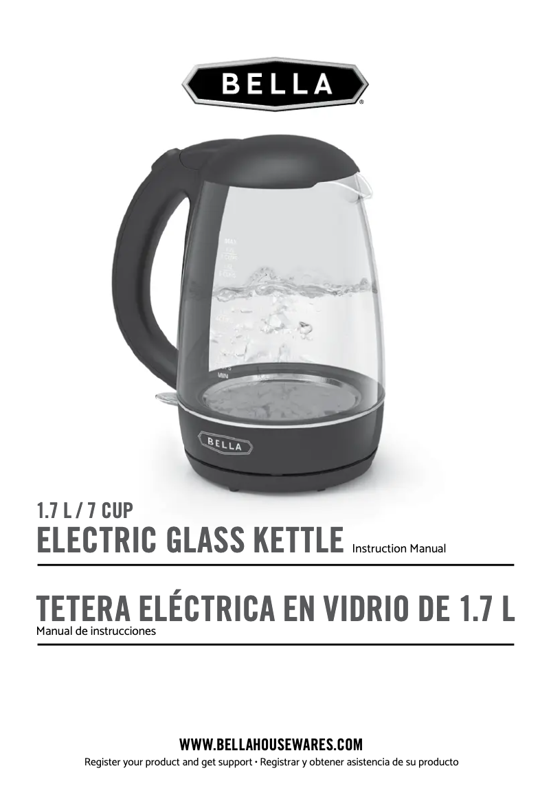 First page image of the manual for 1.7L Illuminated Glass Kettle