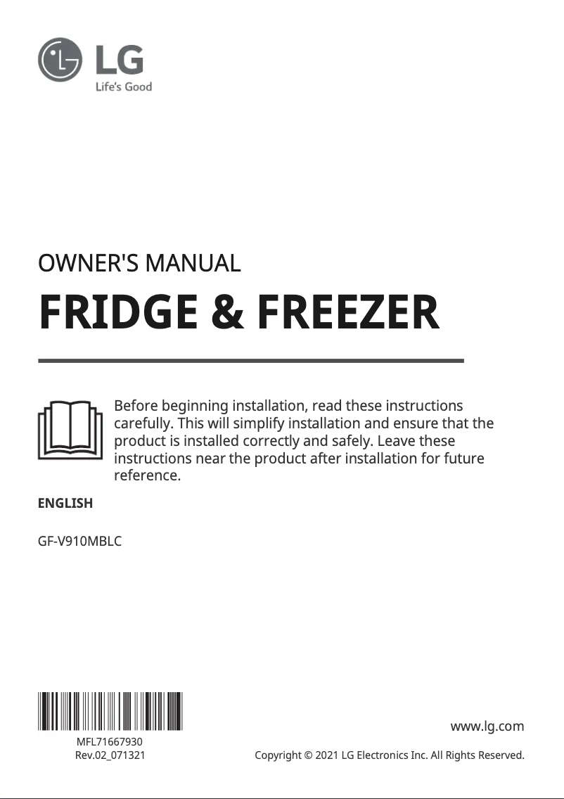 First page image of the manual for GF-V910MBLC