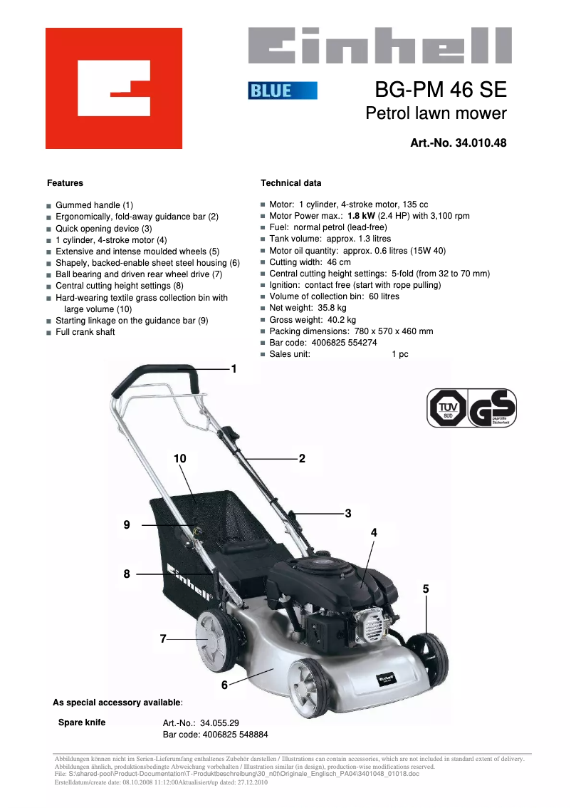 First page image of the manual for BG-PM 46 SE