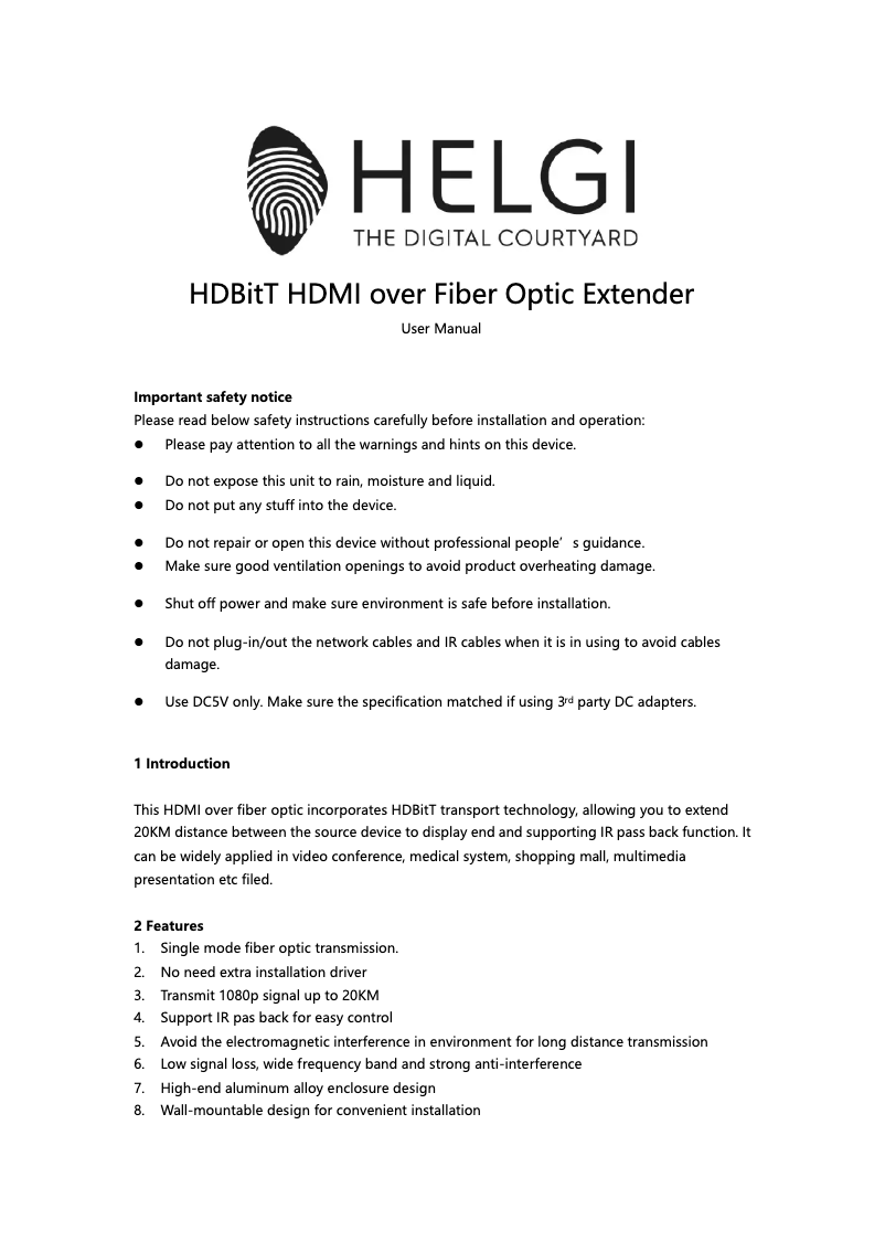 Page 1 of the manual User Manual HELGI HI0378A