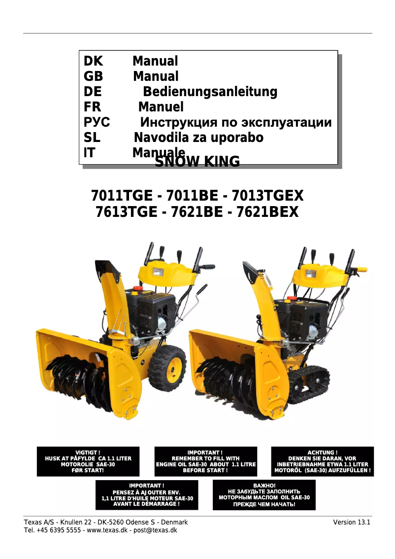 First page image of the manual for Snow King 7621 BEX