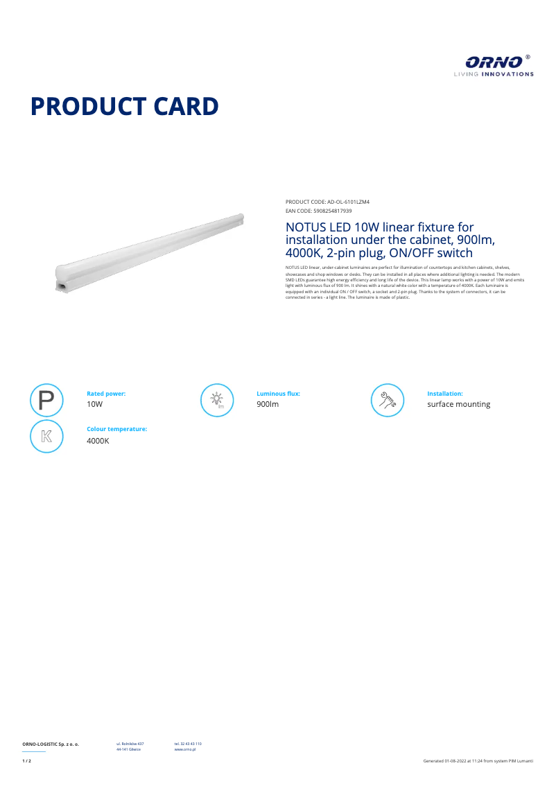 Page 1 of the manual Technical Sheet Adviti AD-OL-6101LZM4