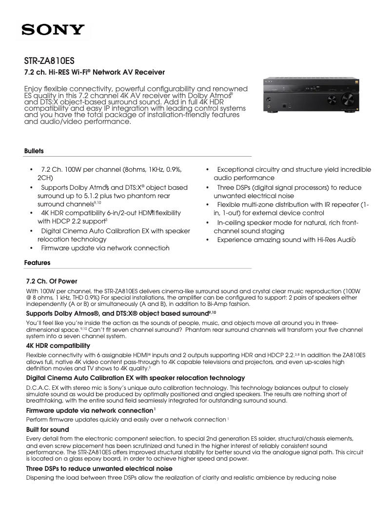 First page image of the manual for STR-ZA810ES