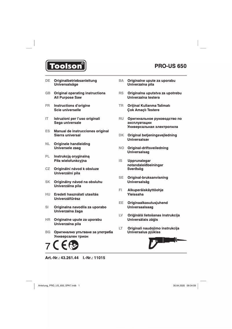 First page image of the manual for PRO-US 650
