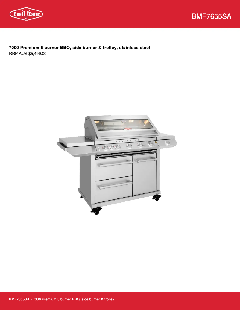 Page 1 of the manual Technical Sheet BeefEater BMF7655SA