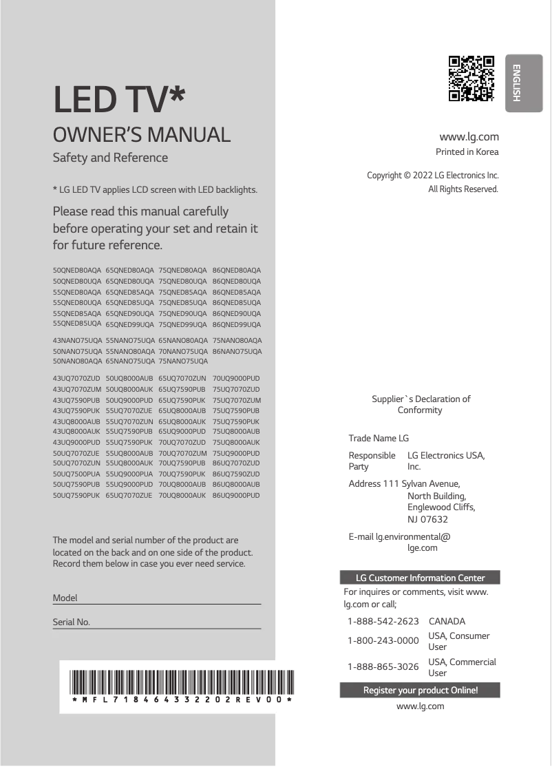 Page 1 of the manual User Manual LG 50QNED80UQA