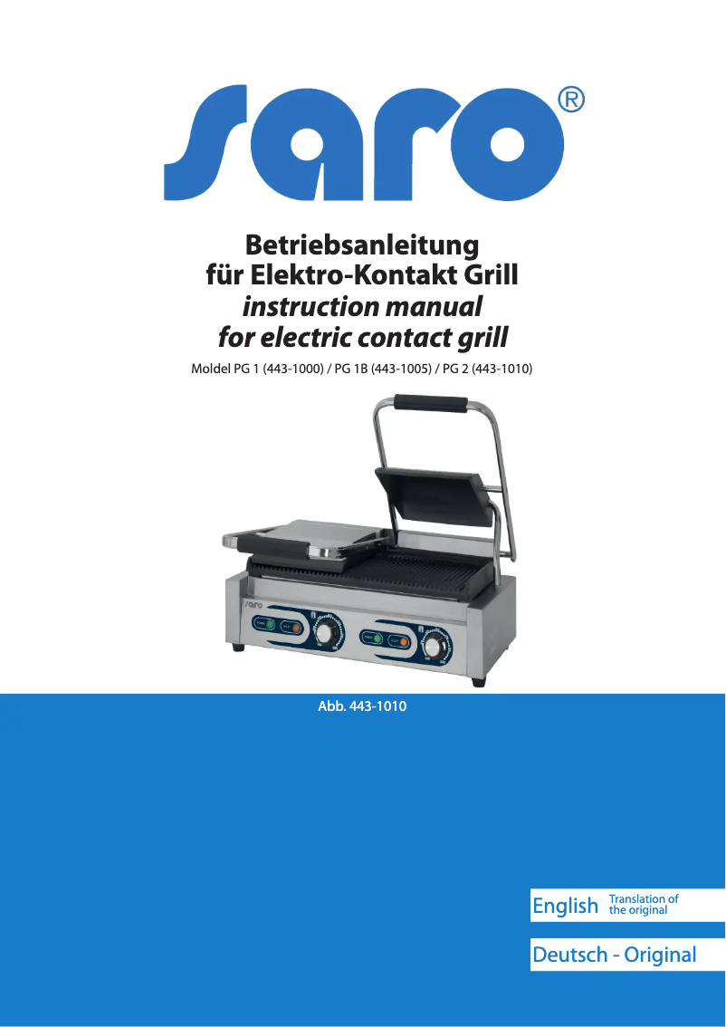 Page 1 de la notice Manuel utilisateur Saro PG 1