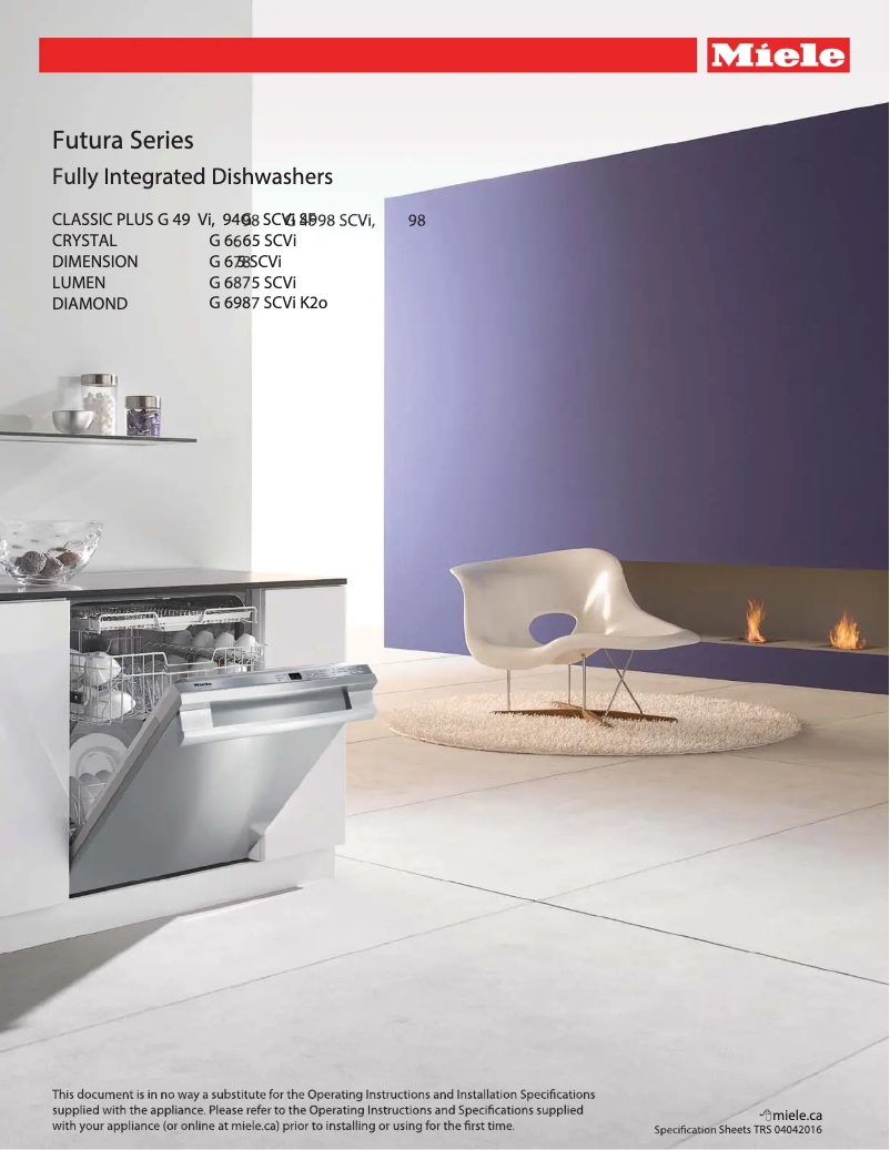 Page 1 of the manual Technical Sheet Miele G 4998 SCVI SF