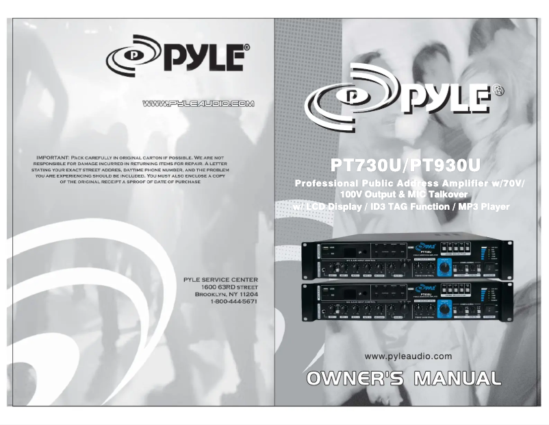 Page 1 of the manual User Manual Pyle PT930U