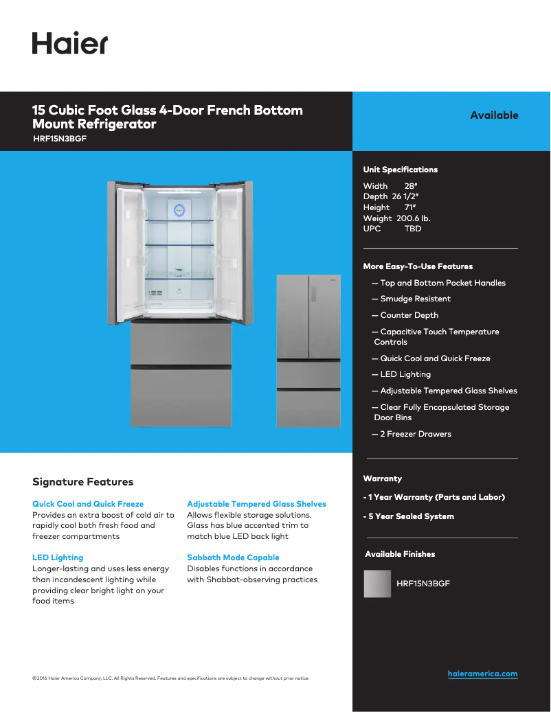 First page image of the manual for HRF15N3BGF