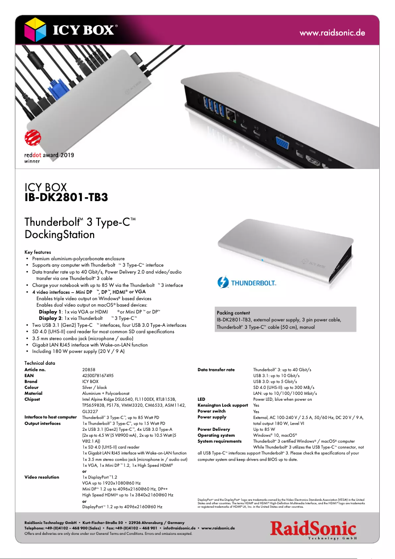 Page 1 of the manual Technical Sheet Icy Box IB-DK2801-TB3