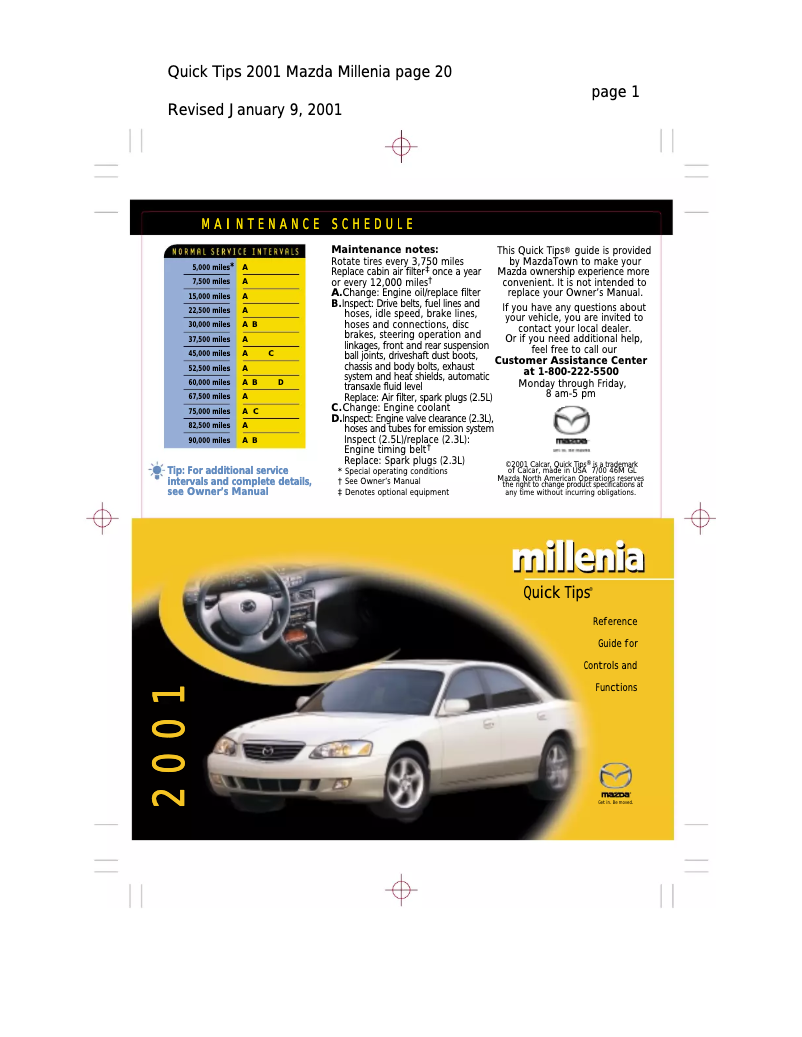Page 1 of the manual User Manual Mazda Millenia (2001)