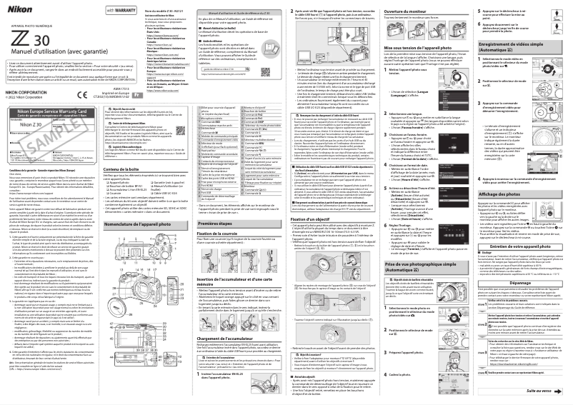 First page image of the manual for Z 30