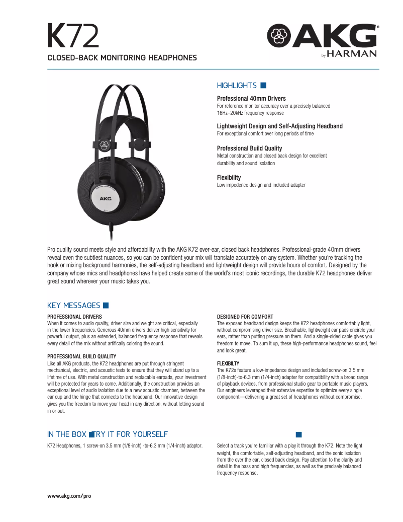 First page image of the manual for K72