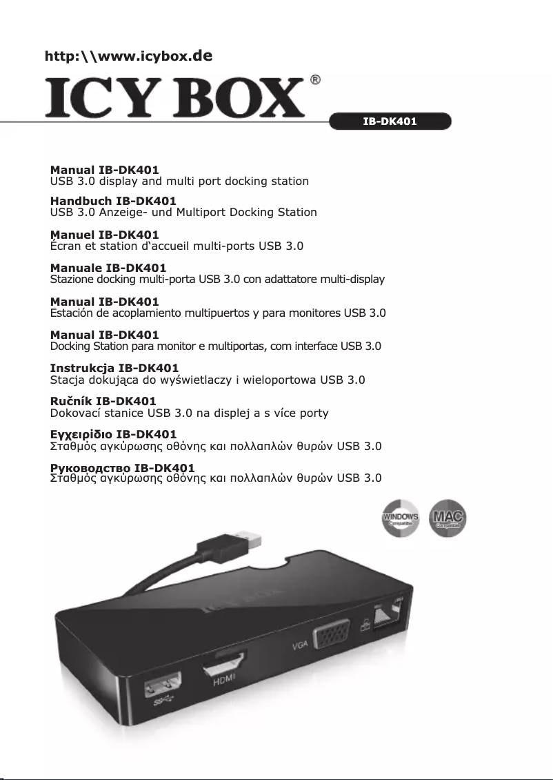 Page 1 of the manual User Manual Icy Box IB-DK401