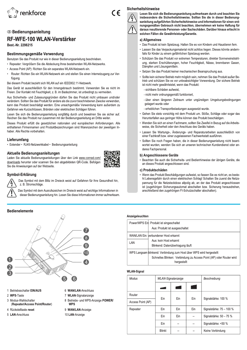 Page 1 of the manual User Manual Renkforce RF-WFE-100