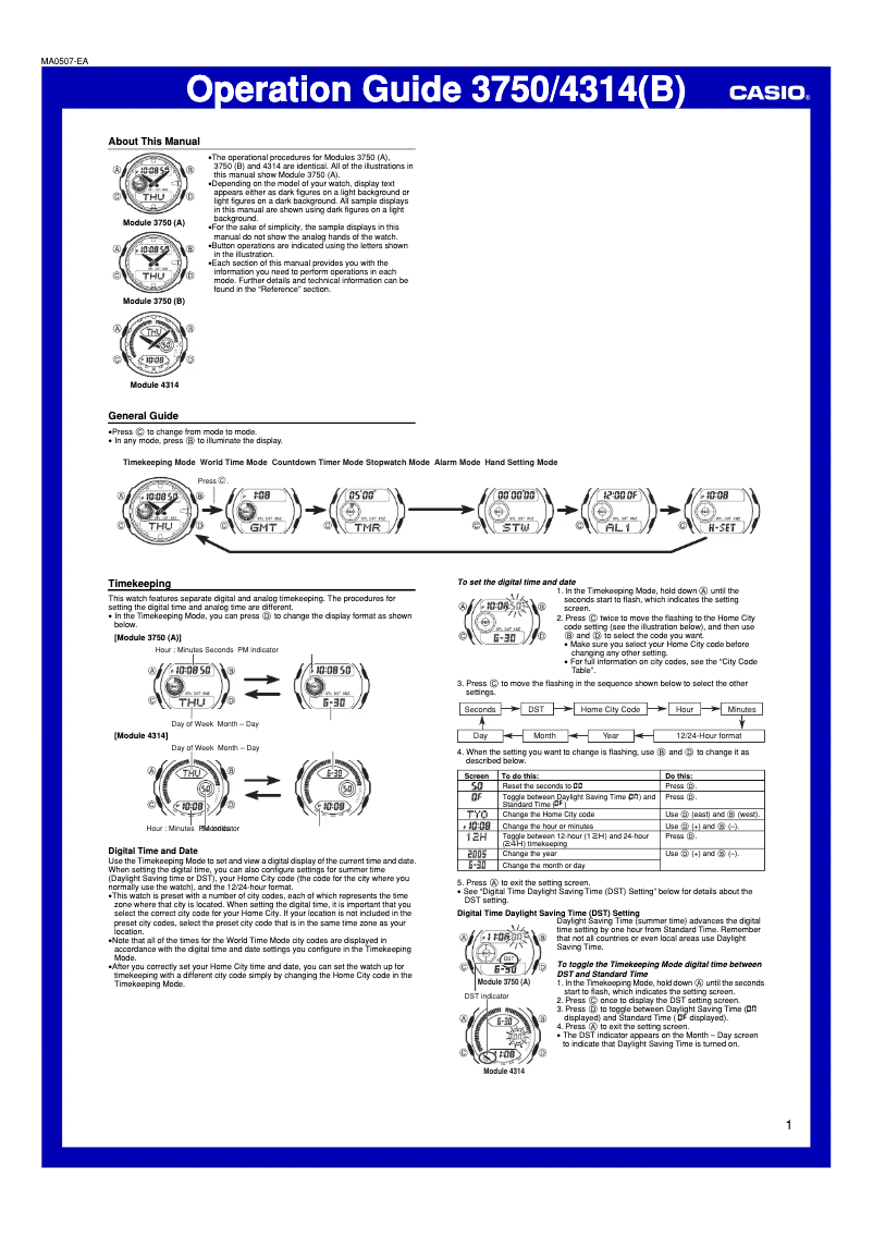 Page 1 of the manual User Manual Casio G-300-3AV