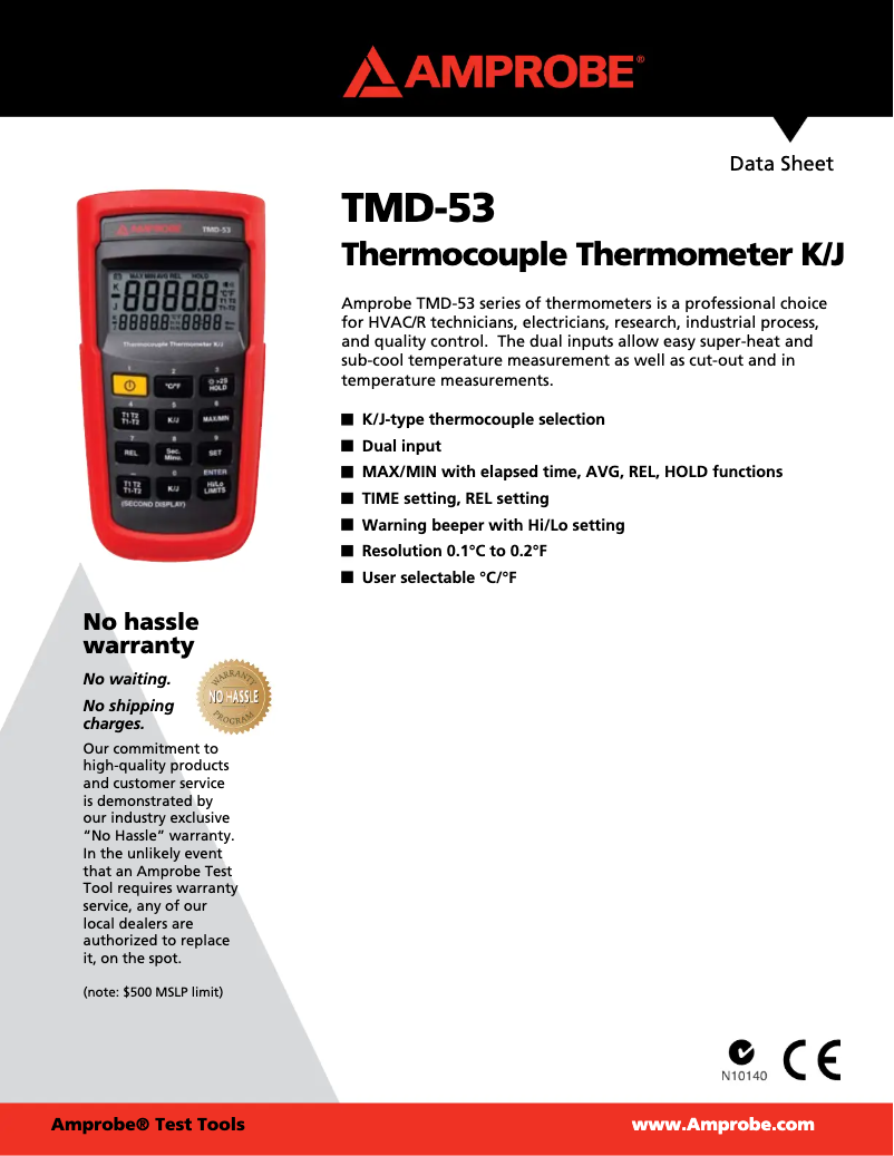 Page 1 of the manual Technical Sheet Amprobe TMD-53W