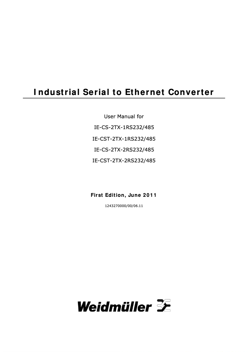 Page 1 of the manual User Manual Weidmüller IE-CST-2TX-2RS232/485