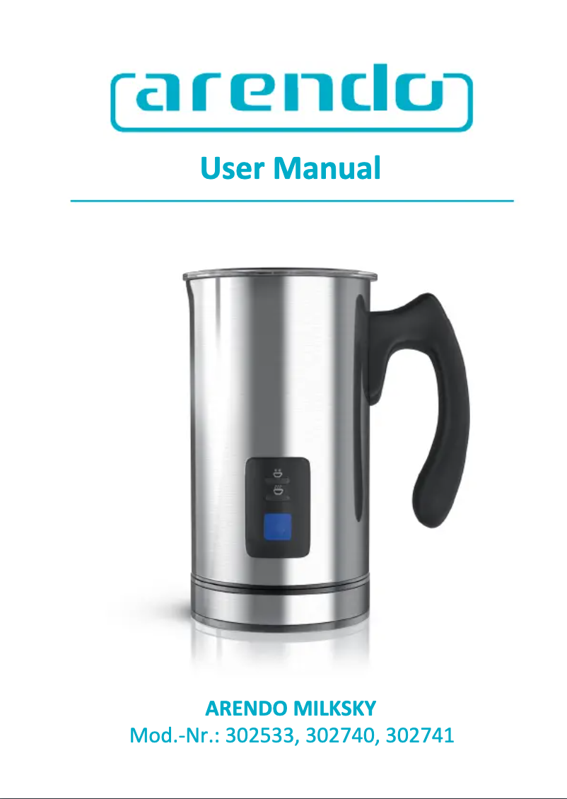 Page 1 of the manual User Manual Arendo Milksky 302740