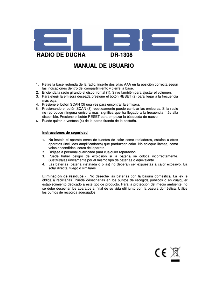 Page 1 of the manual User Manual ELBE DR-1308