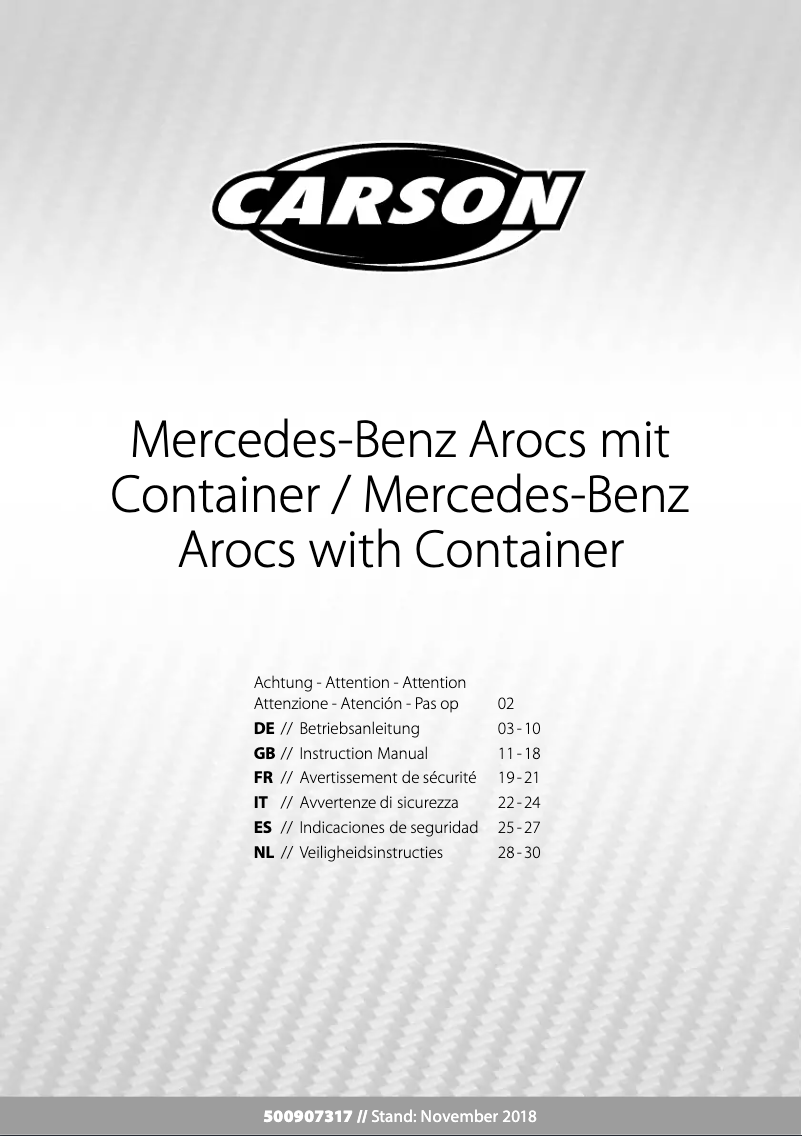 First page image of the manual for MB Arocs