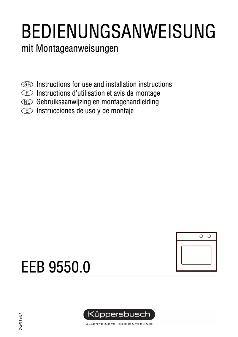 Image de la première page du manuel de l'appareil EEB 9550.0