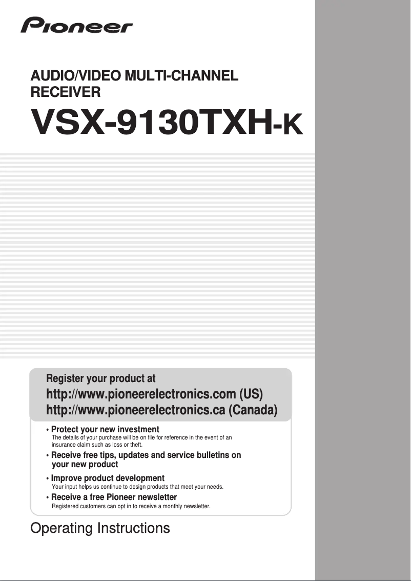 Page 1 of the manual User Manual Pioneer VSX-9130TXH-K