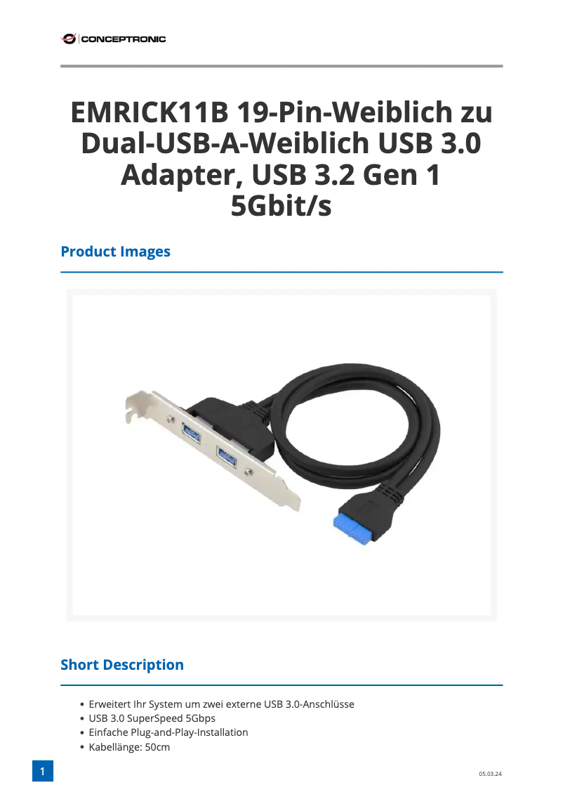 Page 1 of the manual Technical Sheet Conceptronic EMRICK11B