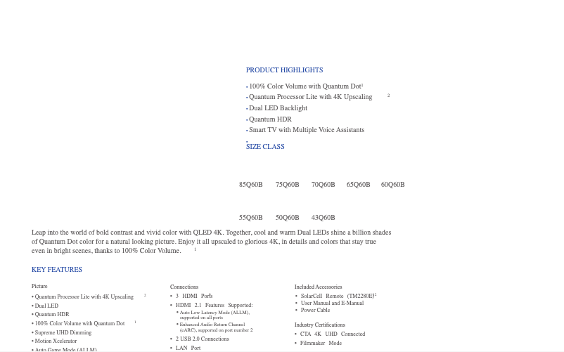 Page 1 of the manual Technical Sheet Samsung QN75Q60B