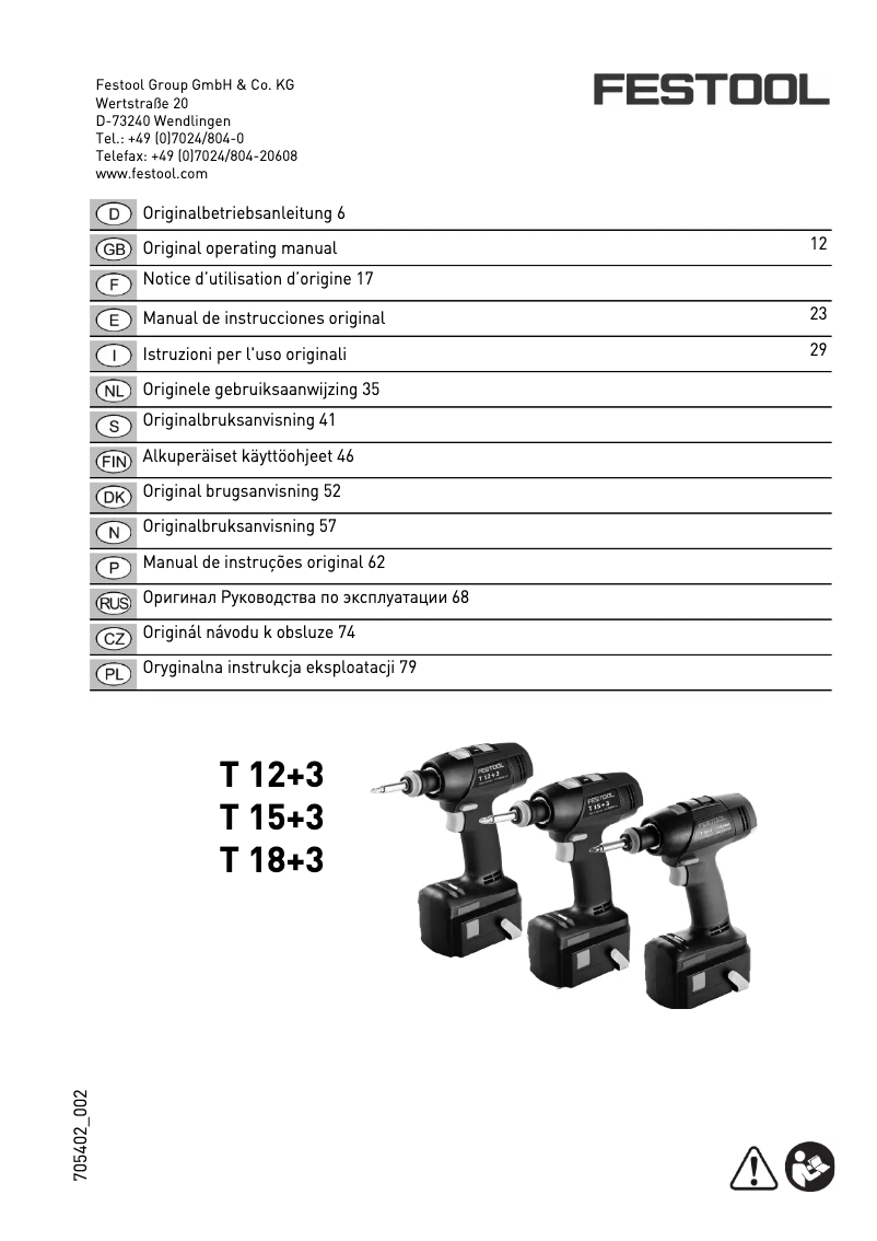 Page 1 of the manual User Manual Festool T 12+3
