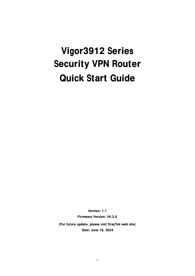 Page 1 of the manual Quick Start Guide Draytek Vigor 3912S