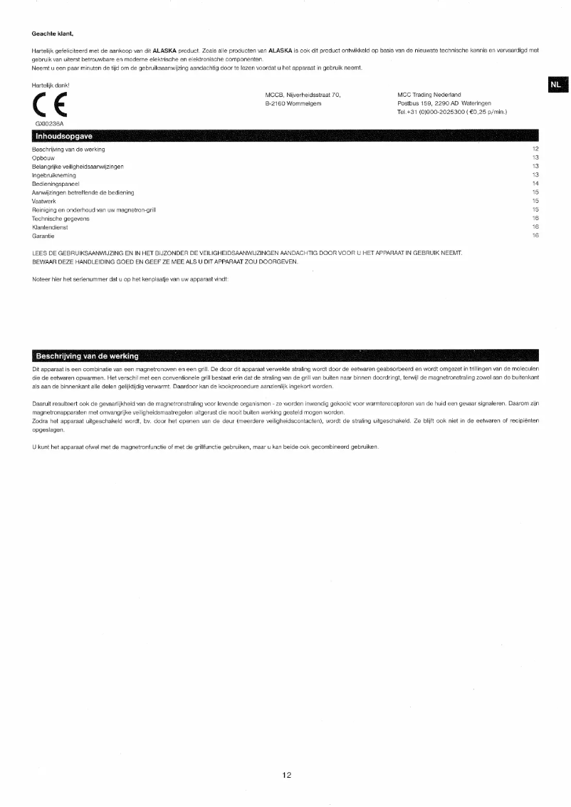 Page 1 of the manual User Manual Alaska MWD2820G