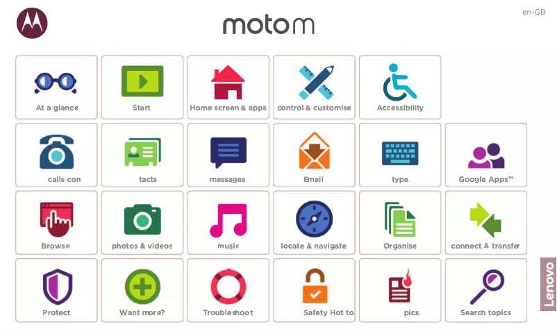 First page image of the manual for Moto M