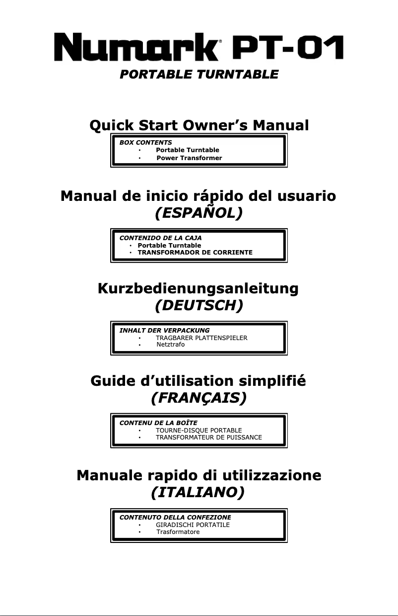 First page image of the manual for PT-01