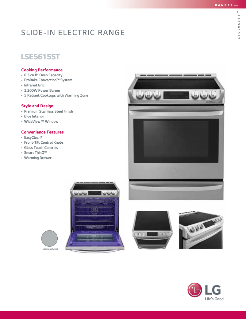 Page 1 of the manual Technical Sheet LG LSE5615ST
