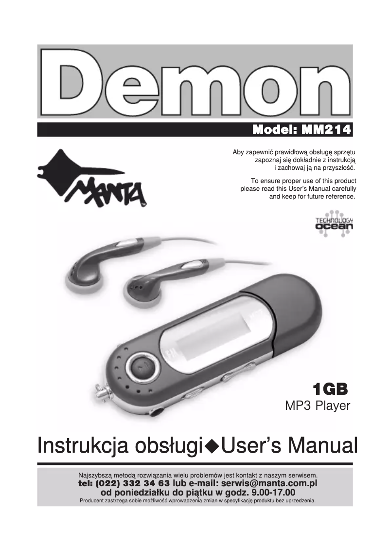 Page 1 of the manual User Manual Manta Demon MM214