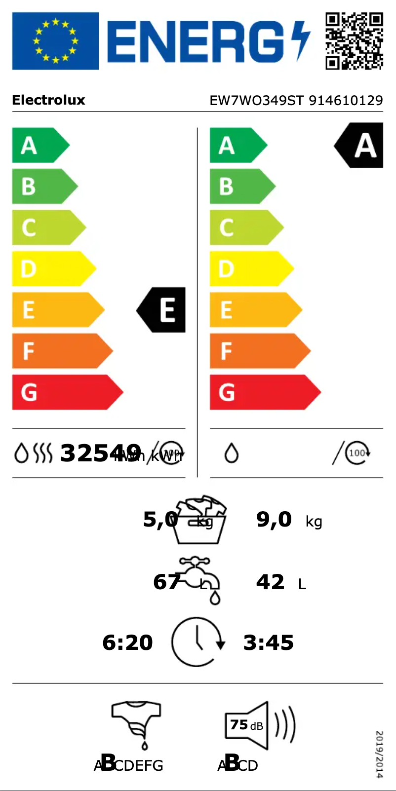 Page 1 of the manual Energy Label Electrolux EW7WO349ST