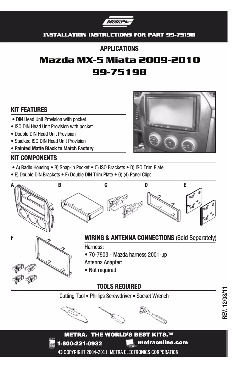 Page 1 de la notice Guide d'installation Metra 99-7519B